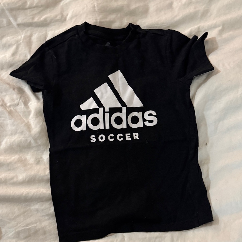 $5 - Adidas Kids Black and White Soccer Tee